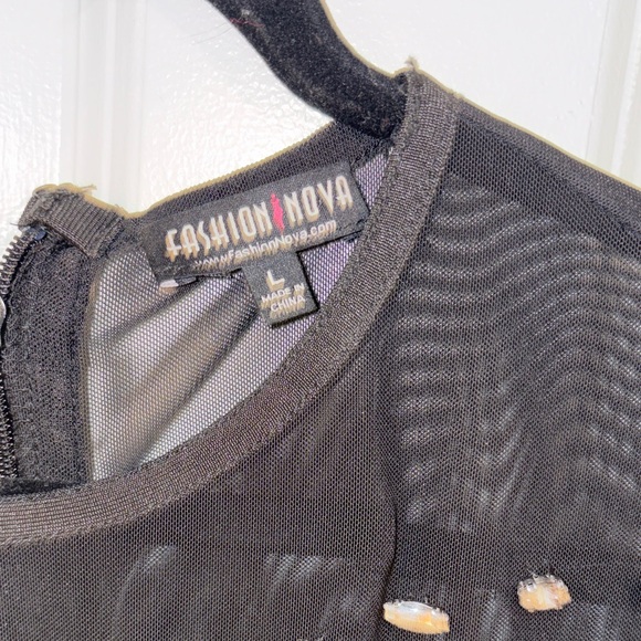 Fashion Nova Black Mesh Long Sleeve Bodycon Dress Size L Clubwear - Picture 2 of 5